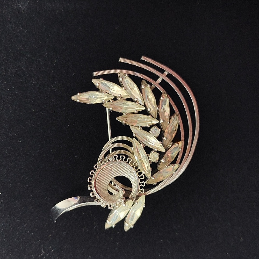 Vintage EMBY Sterling Silver Rhinestone Brooch Pin 1950's - Picture 7 of 11